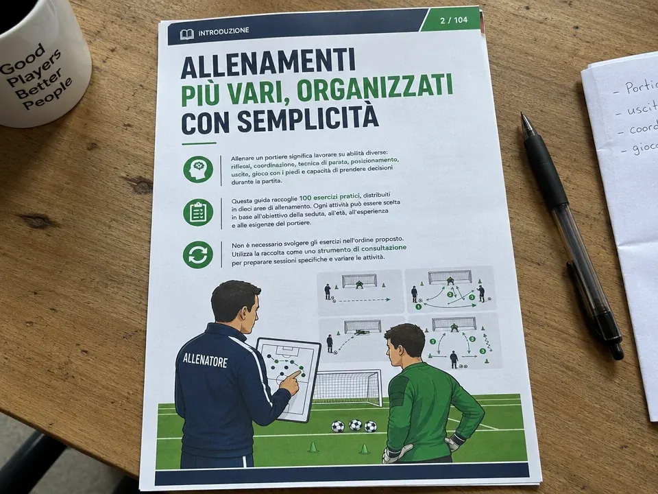 Schede degli esercizi stampate in formato A4 su un tavolo
